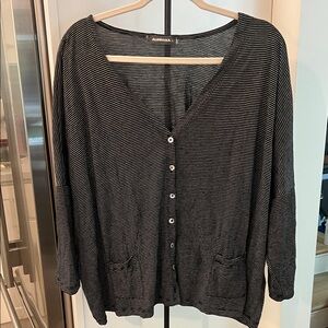 Alembika Black & White Striped Button Front pocket cotton Women's Sweater sz 8